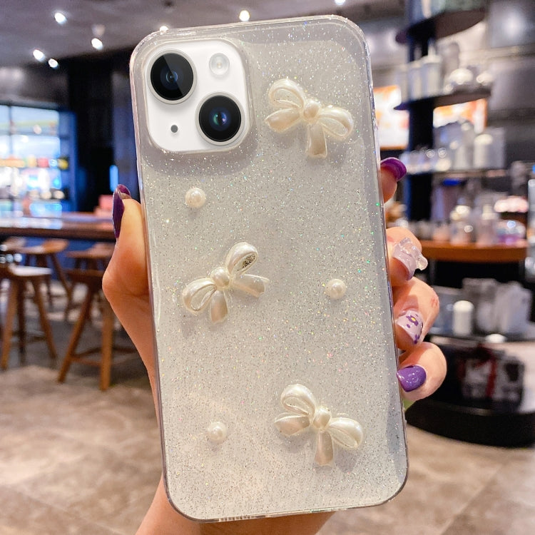 Estuche para teléfono de TPU con epoxi y purpurina Pearl Bow, For iPhone 16 Pro Max, For iPhone 16 Pro, For iPhone 16 Plus, For iPhone 16, For iPhone 15 Pro Max, For iPhone 15 Pro, For iPhone 15 Plus, For iPhone 15