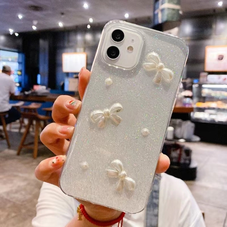 Estuche para teléfono de TPU con epoxi y purpurina Pearl Bow, For iPhone 16 Pro Max, For iPhone 16 Pro, For iPhone 16 Plus, For iPhone 16, For iPhone 15 Pro Max, For iPhone 15 Pro, For iPhone 15 Plus, For iPhone 15