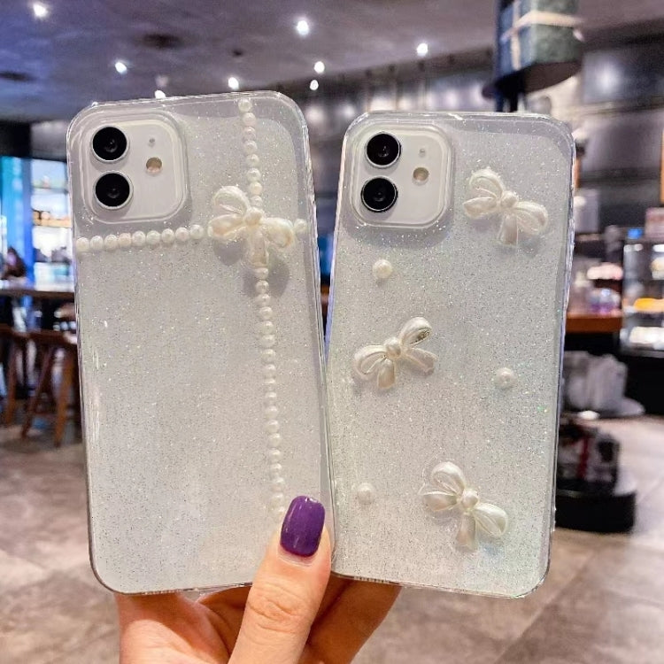 Estuche para teléfono de TPU con epoxi y purpurina Pearl Bow, For iPhone 16 Pro Max, For iPhone 16 Pro, For iPhone 16 Plus, For iPhone 16, For iPhone 15 Pro Max, For iPhone 15 Pro, For iPhone 15 Plus, For iPhone 15