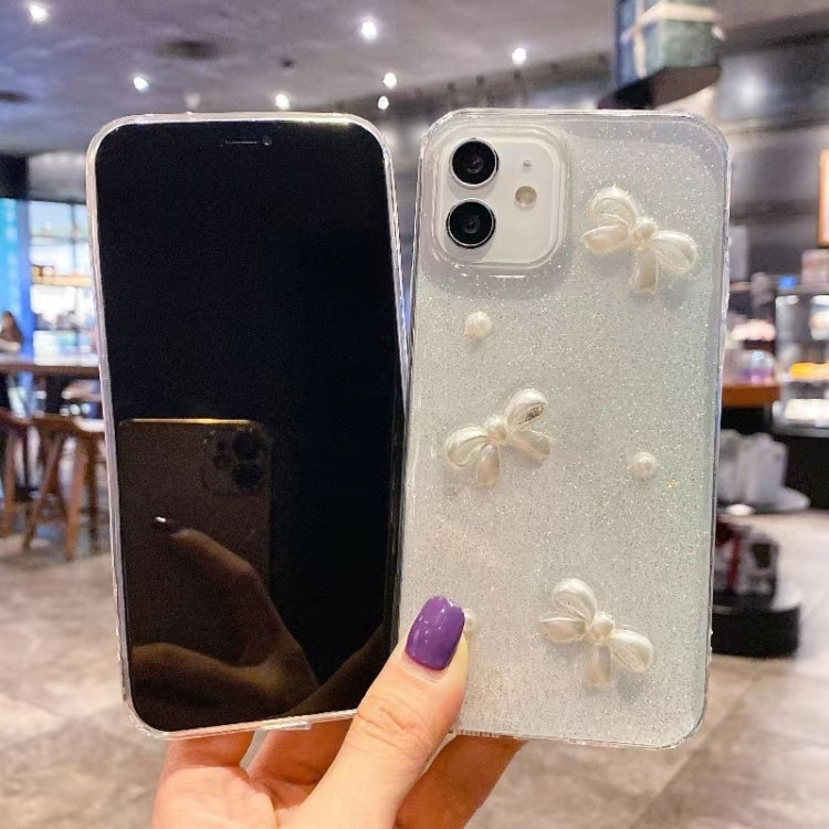 Estuche para teléfono de TPU con epoxi y purpurina Pearl Bow, For iPhone 16 Pro Max, For iPhone 16 Pro, For iPhone 16 Plus, For iPhone 16, For iPhone 15 Pro Max, For iPhone 15 Pro, For iPhone 15 Plus, For iPhone 15