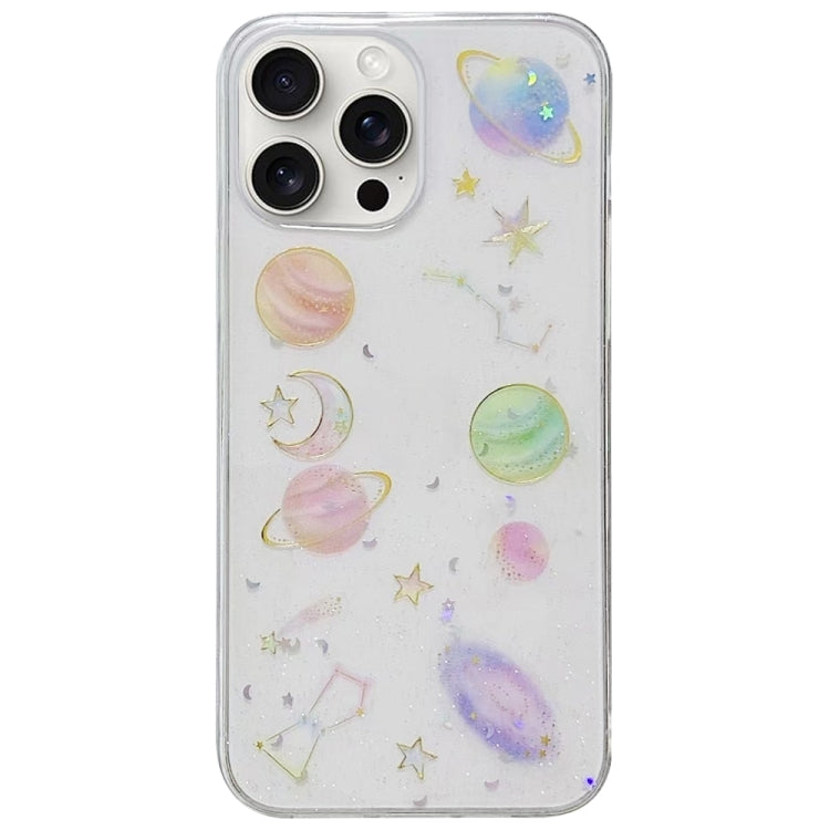 Cosmic Star Glitter Epoxi TPU Funda para teléfono, For iPhone 17e / 16e, For iPhone 16 Pro Max, For iPhone 16 Pro, For iPhone 16 Plus, For iPhone 16, For iPhone 15 Pro Max, For iPhone 15 Pro, For iPhone 15 Plus, For iPhone 15