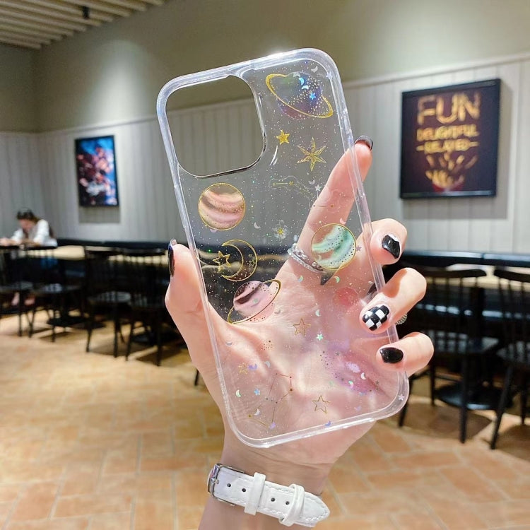 Cosmic Star Glitter Epoxi TPU Funda para teléfono, For iPhone 17e / 16e, For iPhone 16 Pro Max, For iPhone 16 Pro, For iPhone 16 Plus, For iPhone 16, For iPhone 15 Pro Max, For iPhone 15 Pro, For iPhone 15 Plus, For iPhone 15