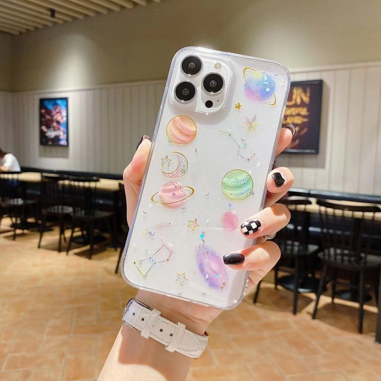 Cosmic Star Glitter Epoxi TPU Funda para teléfono, For iPhone 17e / 16e, For iPhone 16 Pro Max, For iPhone 16 Pro, For iPhone 16 Plus, For iPhone 16, For iPhone 15 Pro Max, For iPhone 15 Pro, For iPhone 15 Plus, For iPhone 15