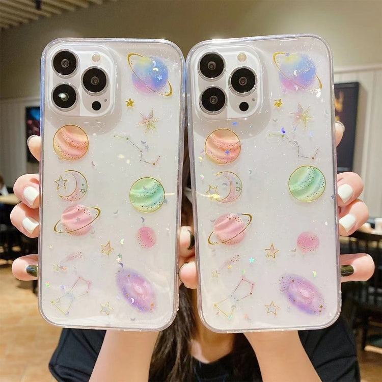 Cosmic Star Glitter Epoxi TPU Funda para teléfono, For iPhone 17e / 16e, For iPhone 16 Pro Max, For iPhone 16 Pro, For iPhone 16 Plus, For iPhone 16, For iPhone 15 Pro Max, For iPhone 15 Pro, For iPhone 15 Plus, For iPhone 15