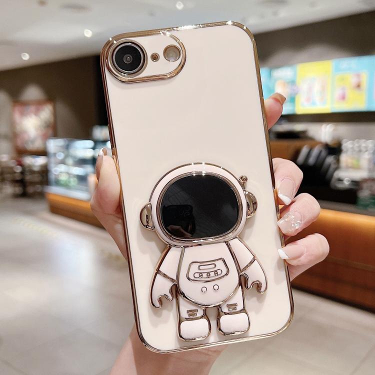 Caja del teléfono del soporte del astronauta de galvanoplastia, For iPhone 17e / 16e, For iPhone 17 Pro Max, For iPhone 17 Pro, For iPhone 17, For iPhone Air, For iPhone 16 Pro Max, For iPhone 16 Pro, For iPhone 16 Plus