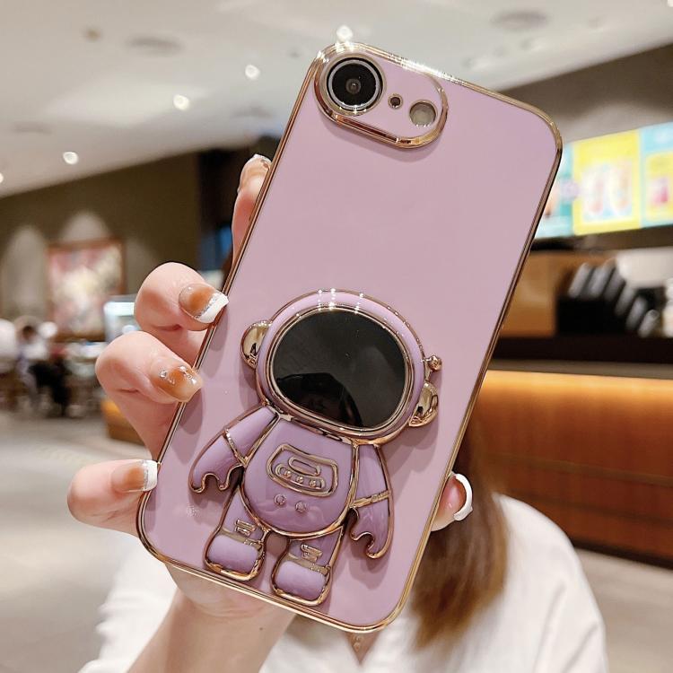 Caja del teléfono del soporte del astronauta de galvanoplastia, For iPhone 17e / 16e, For iPhone 17 Pro Max, For iPhone 17 Pro, For iPhone 17, For iPhone Air, For iPhone 16 Pro Max, For iPhone 16 Pro, For iPhone 16 Plus