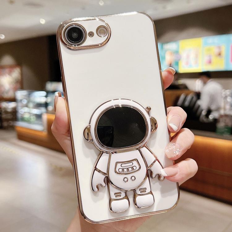 Caja del teléfono del soporte del astronauta de galvanoplastia, For iPhone 17e / 16e, For iPhone 17 Pro Max, For iPhone 17 Pro, For iPhone 17, For iPhone Air, For iPhone 16 Pro Max, For iPhone 16 Pro, For iPhone 16 Plus