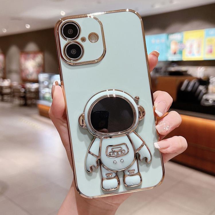Caja del teléfono del soporte del astronauta de galvanoplastia, For iPhone 17e / 16e, For iPhone 17 Pro Max, For iPhone 17 Pro, For iPhone 17, For iPhone Air, For iPhone 16 Pro Max, For iPhone 16 Pro, For iPhone 16 Plus