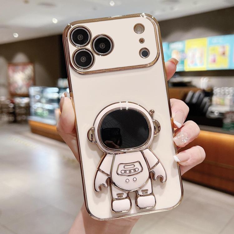 Caja del teléfono del soporte del astronauta de galvanoplastia, For iPhone 17e / 16e, For iPhone 17 Pro Max, For iPhone 17 Pro, For iPhone 17, For iPhone Air, For iPhone 16 Pro Max, For iPhone 16 Pro, For iPhone 16 Plus