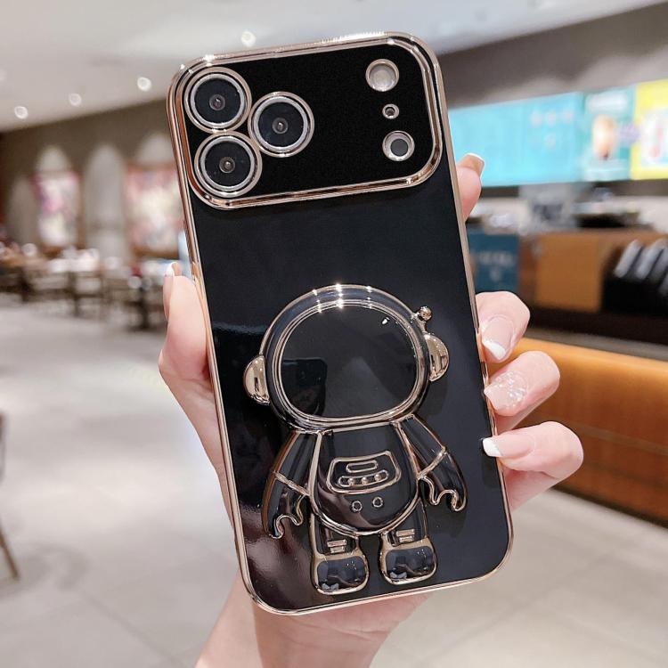 Caja del teléfono del soporte del astronauta de galvanoplastia, For iPhone 17e / 16e, For iPhone 17 Pro Max, For iPhone 17 Pro, For iPhone 17, For iPhone Air, For iPhone 16 Pro Max, For iPhone 16 Pro, For iPhone 16 Plus