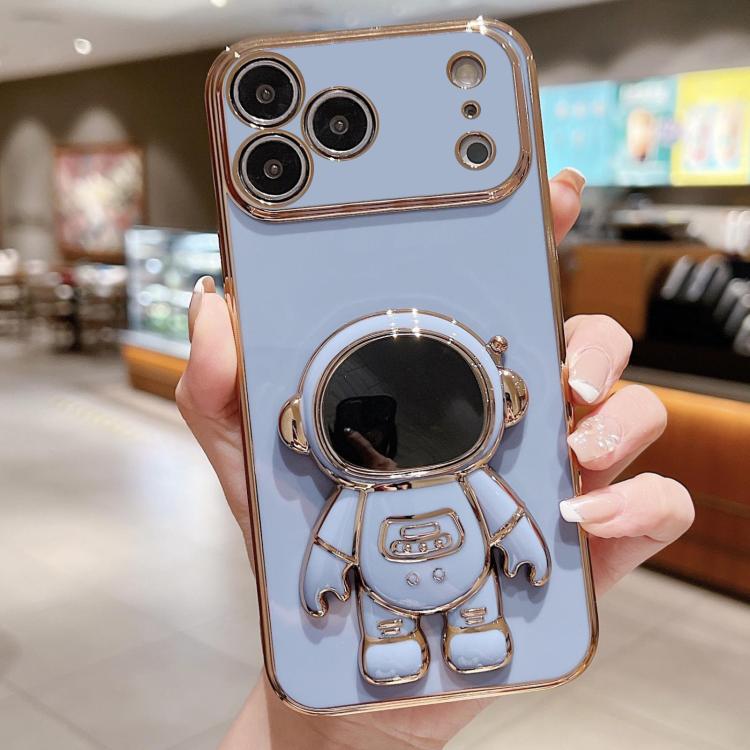 Caja del teléfono del soporte del astronauta de galvanoplastia, For iPhone 17e / 16e, For iPhone 17 Pro Max, For iPhone 17 Pro, For iPhone 17, For iPhone Air, For iPhone 16 Pro Max, For iPhone 16 Pro, For iPhone 16 Plus