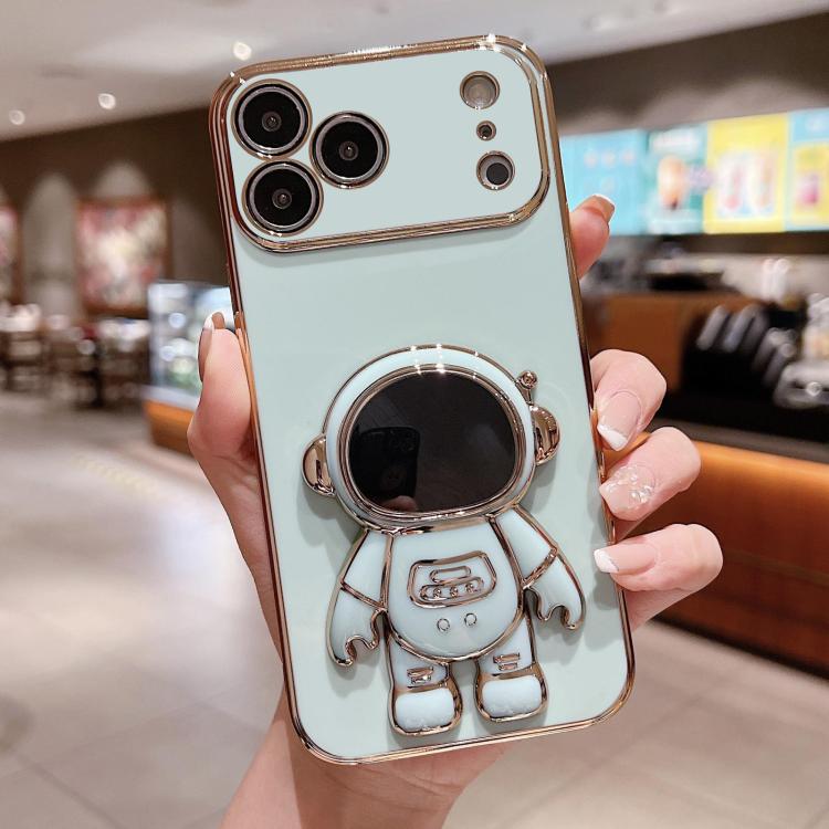 Caja del teléfono del soporte del astronauta de galvanoplastia, For iPhone 17e / 16e, For iPhone 17 Pro Max, For iPhone 17 Pro, For iPhone 17, For iPhone Air, For iPhone 16 Pro Max, For iPhone 16 Pro, For iPhone 16 Plus