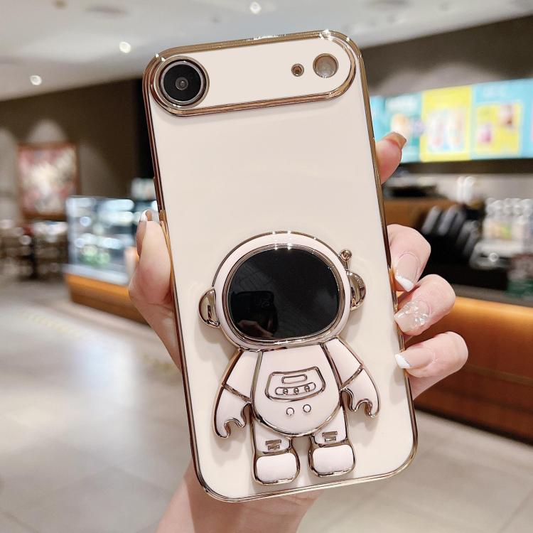 Caja del teléfono del soporte del astronauta de galvanoplastia, For iPhone 17e / 16e, For iPhone 17 Pro Max, For iPhone 17 Pro, For iPhone 17, For iPhone Air, For iPhone 16 Pro Max, For iPhone 16 Pro, For iPhone 16 Plus