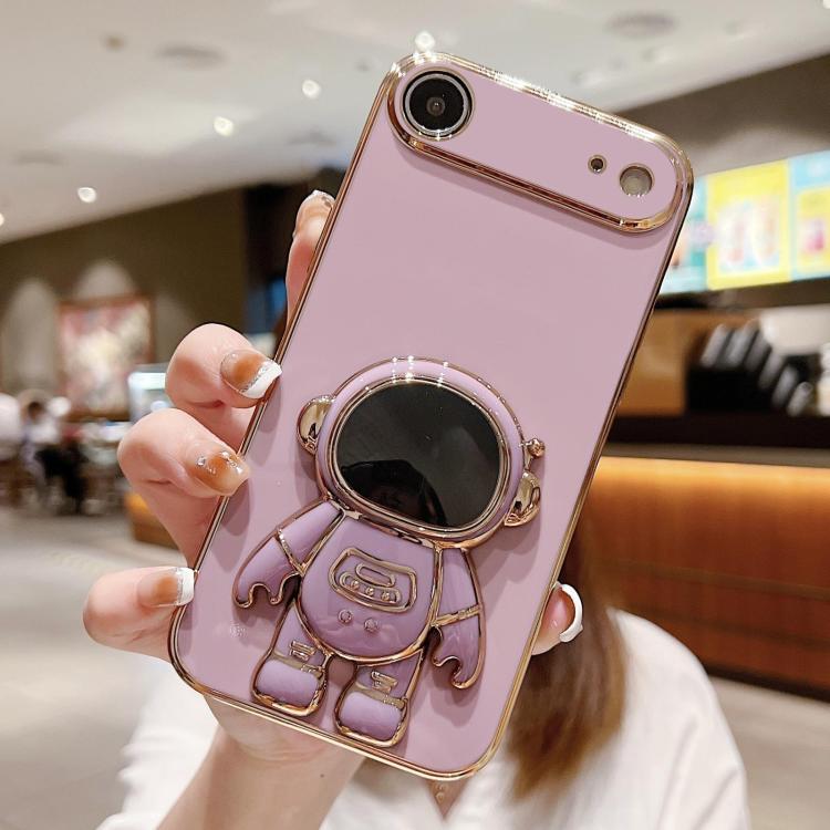 Caja del teléfono del soporte del astronauta de galvanoplastia, For iPhone 17e / 16e, For iPhone 17 Pro Max, For iPhone 17 Pro, For iPhone 17, For iPhone Air, For iPhone 16 Pro Max, For iPhone 16 Pro, For iPhone 16 Plus