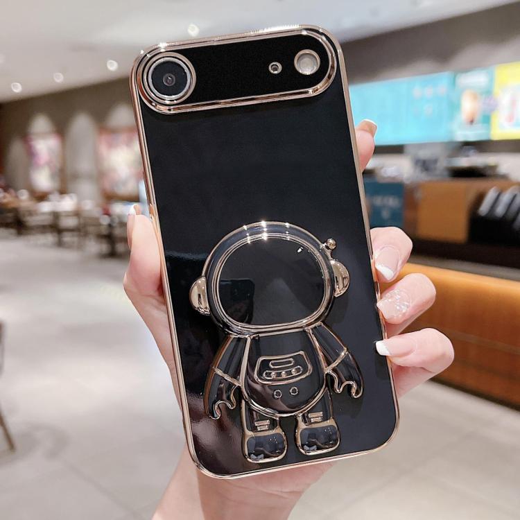 Caja del teléfono del soporte del astronauta de galvanoplastia, For iPhone 17e / 16e, For iPhone 17 Pro Max, For iPhone 17 Pro, For iPhone 17, For iPhone Air, For iPhone 16 Pro Max, For iPhone 16 Pro, For iPhone 16 Plus