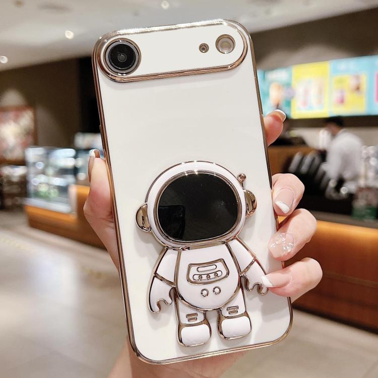 Caja del teléfono del soporte del astronauta de galvanoplastia, For iPhone 17e / 16e, For iPhone 17 Pro Max, For iPhone 17 Pro, For iPhone 17, For iPhone Air, For iPhone 16 Pro Max, For iPhone 16 Pro, For iPhone 16 Plus