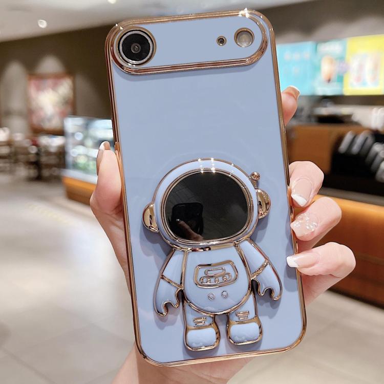 Caja del teléfono del soporte del astronauta de galvanoplastia, For iPhone 17e / 16e, For iPhone 17 Pro Max, For iPhone 17 Pro, For iPhone 17, For iPhone Air, For iPhone 16 Pro Max, For iPhone 16 Pro, For iPhone 16 Plus