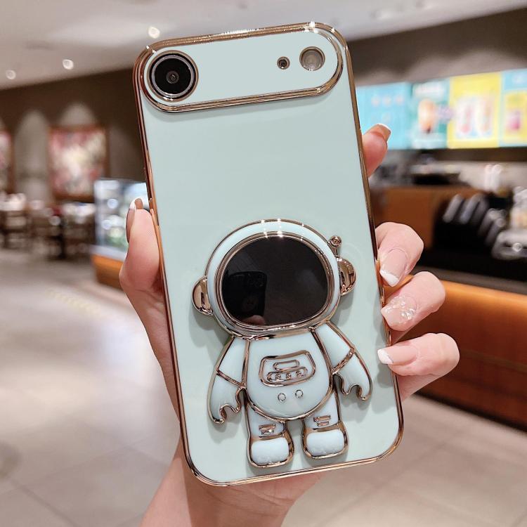 Caja del teléfono del soporte del astronauta de galvanoplastia, For iPhone 17e / 16e, For iPhone 17 Pro Max, For iPhone 17 Pro, For iPhone 17, For iPhone Air, For iPhone 16 Pro Max, For iPhone 16 Pro, For iPhone 16 Plus