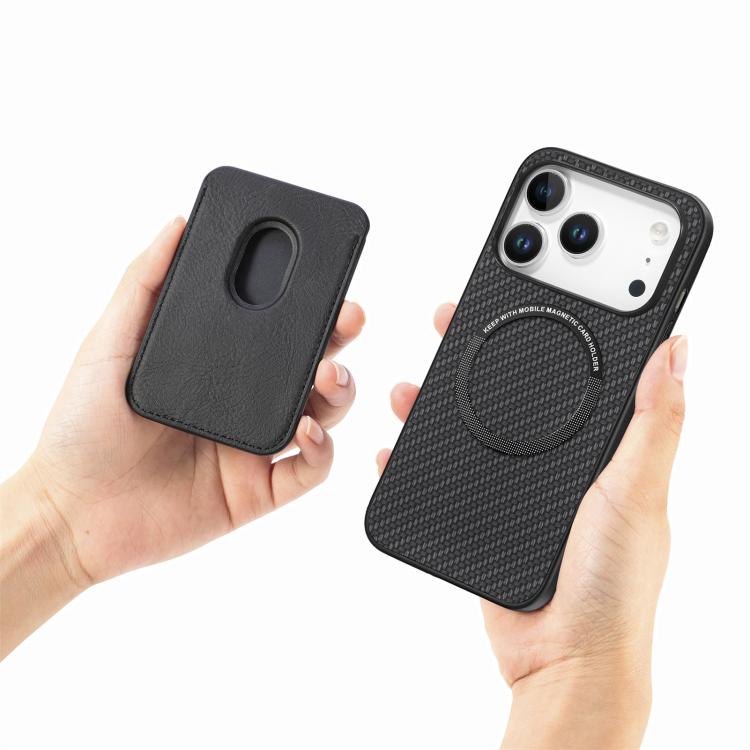 Caja del teléfono Magsafe de la tarjeta de cuero de fibra de carbono, For iPhone 18 Pro / 17 Pro, For iPhone 18 Pro Max / 17 Pro Max, For iPhone 17e / 16e, For iPhone 17, For iPhone Air, For iPhone 16 Pro Max, For iPhone 16 Pro, For iPhone 16 Plus     ...
