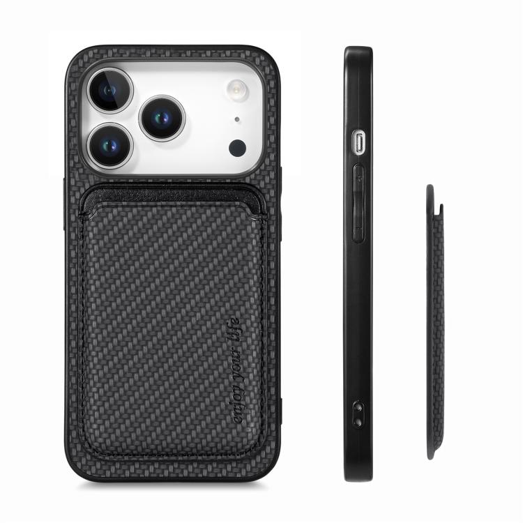 Caja del teléfono Magsafe de la tarjeta de cuero de fibra de carbono, For iPhone 18 Pro / 17 Pro, For iPhone 18 Pro Max / 17 Pro Max, For iPhone 17e / 16e, For iPhone 17, For iPhone Air, For iPhone 16 Pro Max, For iPhone 16 Pro, For iPhone 16 Plus     ...