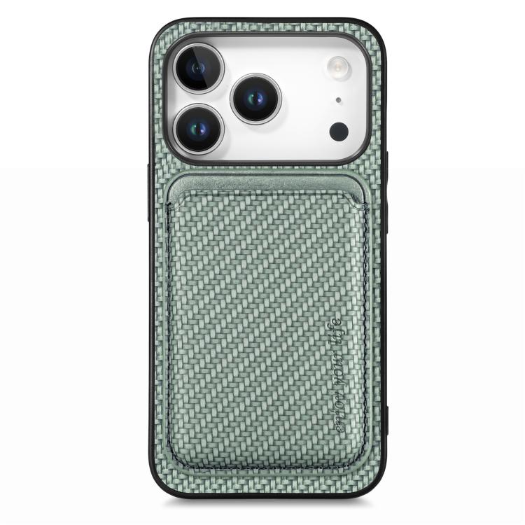 Caja del teléfono Magsafe de la tarjeta de cuero de fibra de carbono, For iPhone 18 Pro / 17 Pro, For iPhone 18 Pro Max / 17 Pro Max, For iPhone 17e / 16e, For iPhone 17, For iPhone Air, For iPhone 16 Pro Max, For iPhone 16 Pro, For iPhone 16 Plus     ...