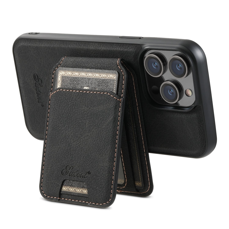 Suteni H16 Funda para teléfono con parte trasera tipo billetera desmontable de cuero con textura de litchi, For iPhone 12 Pro, For iPhone 17e / 16e