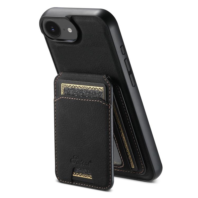 Suteni H16 Funda para teléfono con parte trasera tipo billetera desmontable de cuero con textura de litchi, For iPhone 12 Pro, For iPhone 17e / 16e