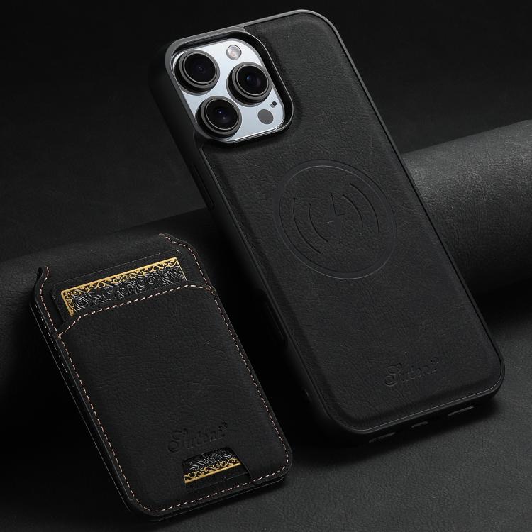 Suteni H16 Funda para teléfono con parte trasera tipo billetera desmontable de cuero con textura de litchi, For iPhone 17e / 16e