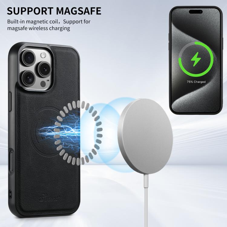 Suteni H16 Funda para teléfono con parte trasera tipo billetera desmontable de cuero con textura de litchi, For iPhone 17e / 16e