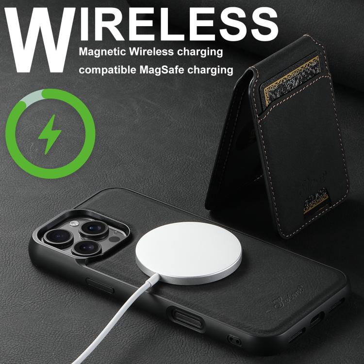 Suteni H16 Funda para teléfono con parte trasera tipo billetera desmontable de cuero con textura de litchi, For iPhone 17e / 16e