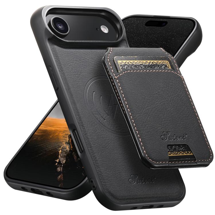 Suteni H16 Funda para teléfono con parte trasera tipo billetera desmontable de cuero con textura de litchi, For iPhone 18, For iPhone 18 Pro, For iPhone 18 Pro Max, For iPhone 17 Pro Max, For iPhone 17 Pro, For iPhone 17, For iPhone Air                ...