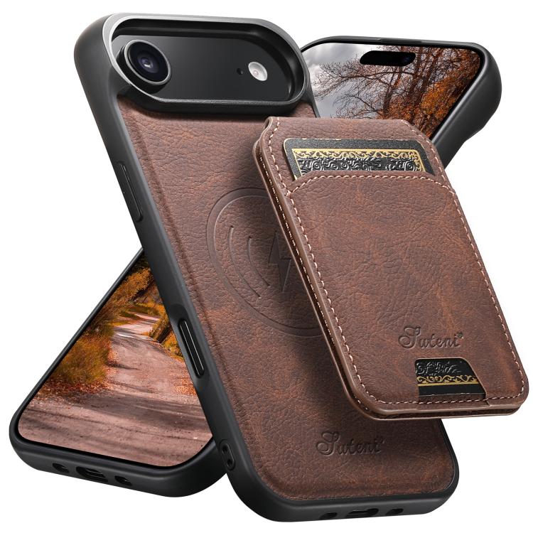 Suteni H16 Funda para teléfono con parte trasera tipo billetera desmontable de cuero con textura de litchi, For iPhone 18, For iPhone 18 Pro, For iPhone 18 Pro Max, For iPhone 17 Pro Max, For iPhone 17 Pro, For iPhone 17, For iPhone Air                ...