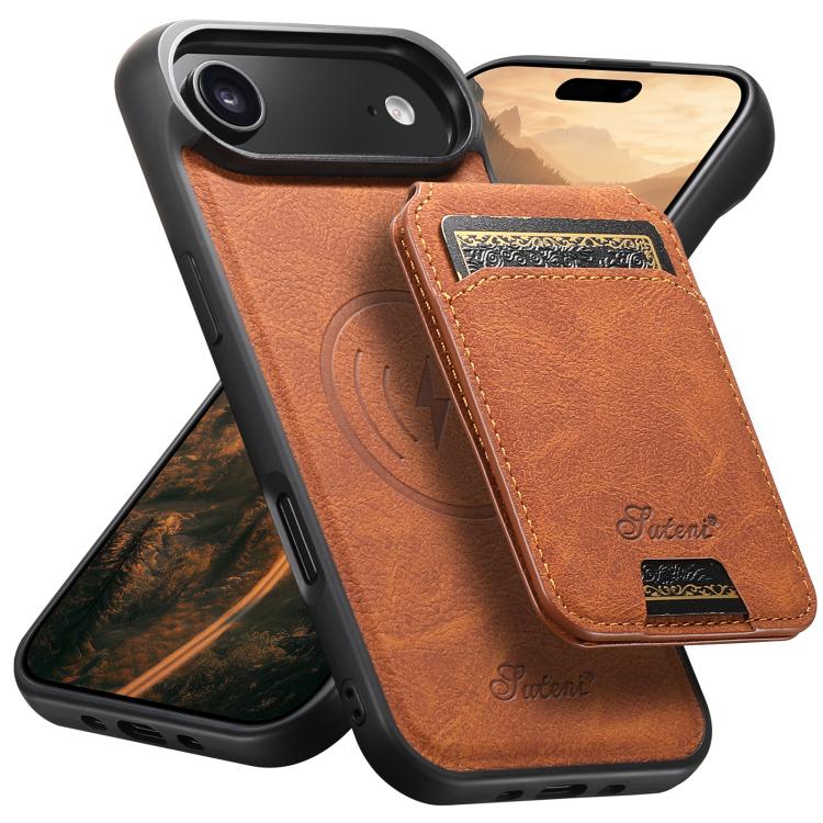 Suteni H16 Funda para teléfono con parte trasera tipo billetera desmontable de cuero con textura de litchi, For iPhone 18, For iPhone 18 Pro, For iPhone 18 Pro Max, For iPhone 17 Pro Max, For iPhone 17 Pro, For iPhone 17, For iPhone Air                ...