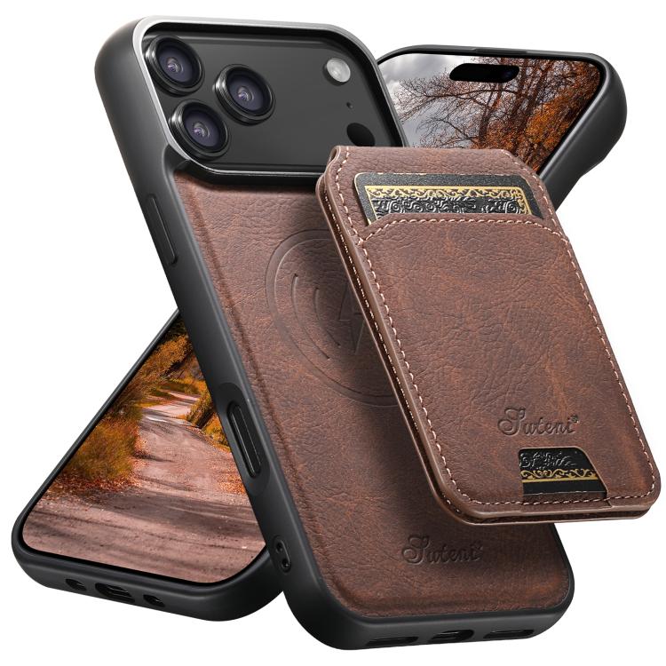 Suteni H16 Funda para teléfono con parte trasera tipo billetera desmontable de cuero con textura de litchi, For iPhone 18, For iPhone 18 Pro, For iPhone 18 Pro Max, For iPhone 17 Pro Max, For iPhone 17 Pro, For iPhone 17, For iPhone Air                ...