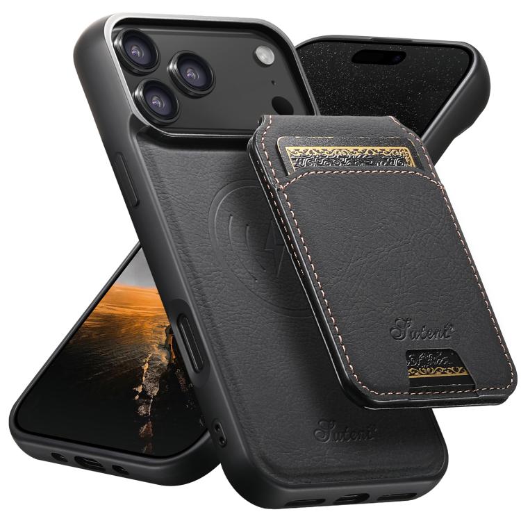 Suteni H16 Funda para teléfono con parte trasera tipo billetera desmontable de cuero con textura de litchi, For iPhone 18, For iPhone 18 Pro, For iPhone 18 Pro Max, For iPhone 17 Pro Max, For iPhone 17 Pro, For iPhone 17, For iPhone Air                ...