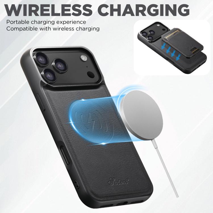 Suteni H16 Funda para teléfono con parte trasera tipo billetera desmontable de cuero con textura de litchi, For iPhone 18, For iPhone 18 Pro, For iPhone 18 Pro Max, For iPhone 17 Pro Max, For iPhone 17 Pro, For iPhone 17, For iPhone Air                ...