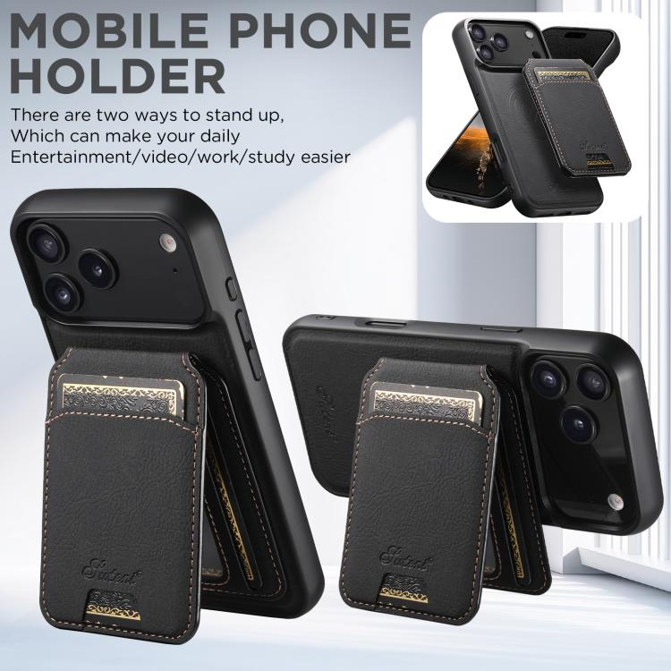 Suteni H16 Funda para teléfono con parte trasera tipo billetera desmontable de cuero con textura de litchi, For iPhone 18, For iPhone 18 Pro, For iPhone 18 Pro Max, For iPhone 17 Pro Max, For iPhone 17 Pro, For iPhone 17, For iPhone Air                ...