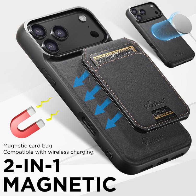 Suteni H16 Funda para teléfono con parte trasera tipo billetera desmontable de cuero con textura de litchi, For iPhone 18, For iPhone 18 Pro, For iPhone 18 Pro Max, For iPhone 17 Pro Max, For iPhone 17 Pro, For iPhone 17, For iPhone Air                ...