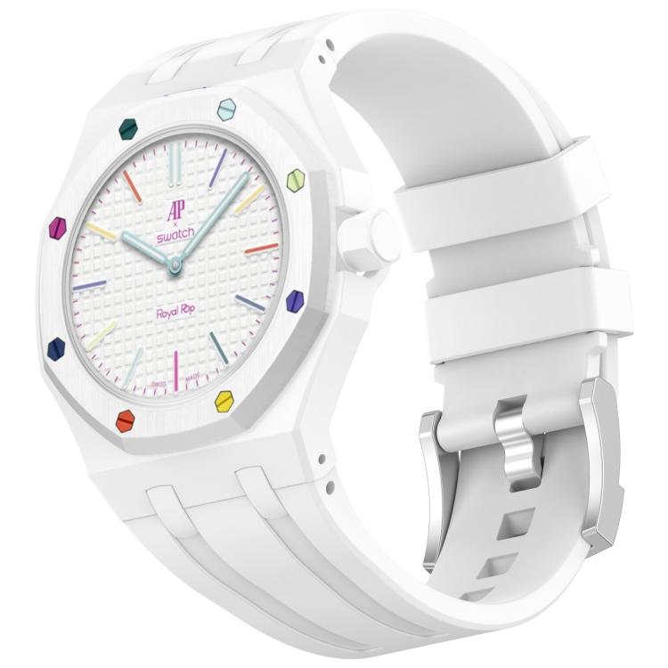 Correa de reloj de silicona con hebilla de pasador de acero inoxidable integrada, For Swatch Royal Pop / Audemars Piguet