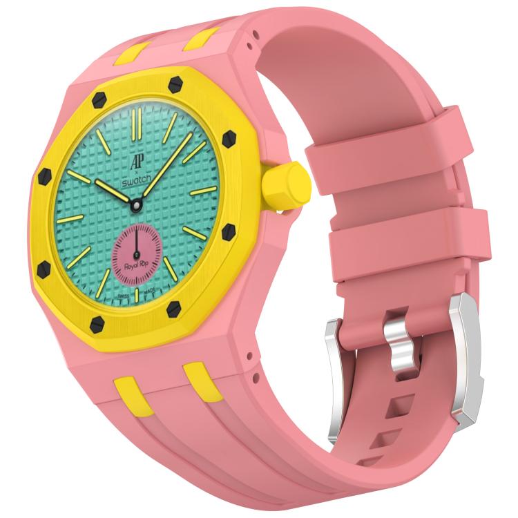 Correa de reloj de silicona con hebilla de pasador de acero inoxidable integrada, For Swatch Royal Pop / Audemars Piguet