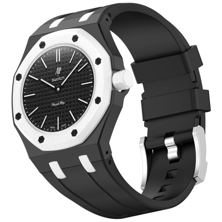 Correa de reloj de silicona con hebilla de pasador de acero inoxidable integrada, For Swatch Royal Pop / Audemars Piguet