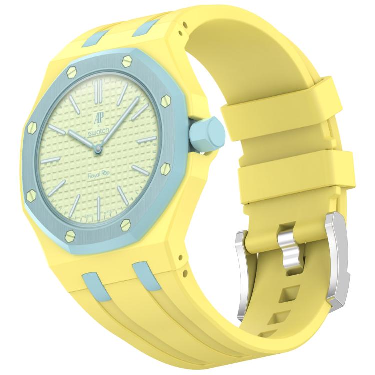 Correa de reloj de silicona con hebilla de pasador de acero inoxidable integrada, For Swatch Royal Pop / Audemars Piguet