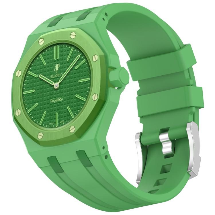 Correa de reloj de silicona con hebilla de pasador de acero inoxidable integrada, For Swatch Royal Pop / Audemars Piguet