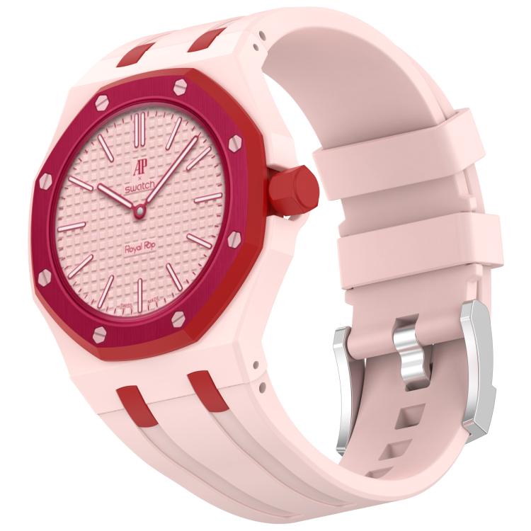 Correa de reloj de silicona con hebilla de pasador de acero inoxidable integrada, For Swatch Royal Pop / Audemars Piguet