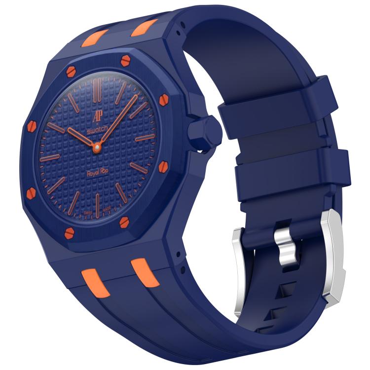 Correa de reloj de silicona con hebilla de pasador de acero inoxidable integrada, For Swatch Royal Pop / Audemars Piguet