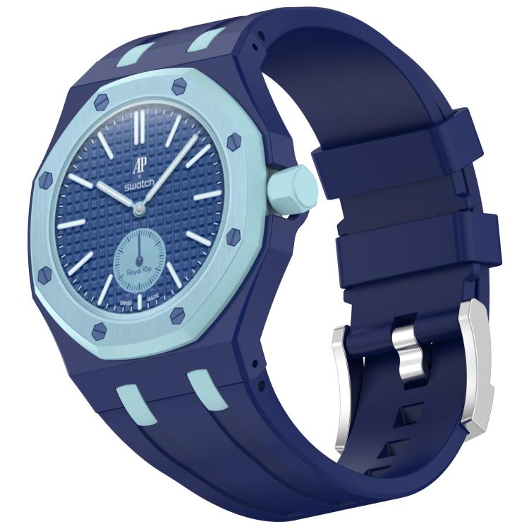 Correa de reloj de silicona con hebilla de pasador de acero inoxidable integrada, For Swatch Royal Pop / Audemars Piguet