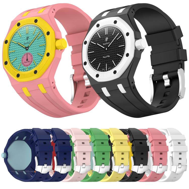 Correa de reloj de silicona con hebilla de pasador de acero inoxidable integrada, For Swatch Royal Pop / Audemars Piguet