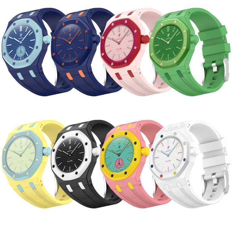 Correa de reloj de silicona con hebilla de pasador de acero inoxidable integrada, For Swatch Royal Pop / Audemars Piguet