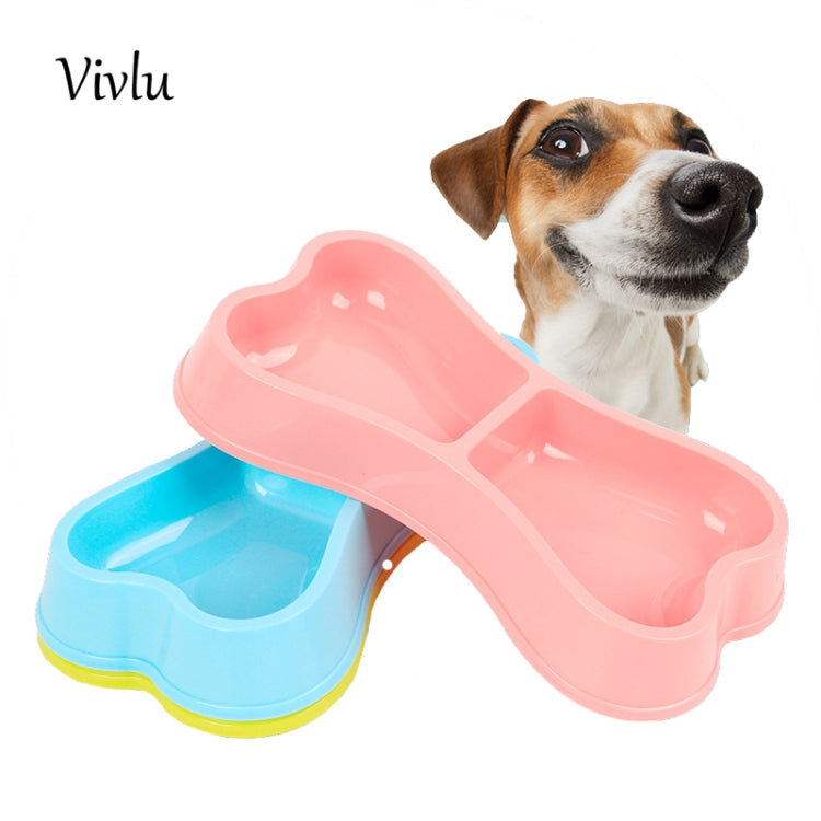 Cuencos de plástico para perros, cuencos ecológicos de doble cabeza con forma de hueso, alimentador para perros de color caramelo