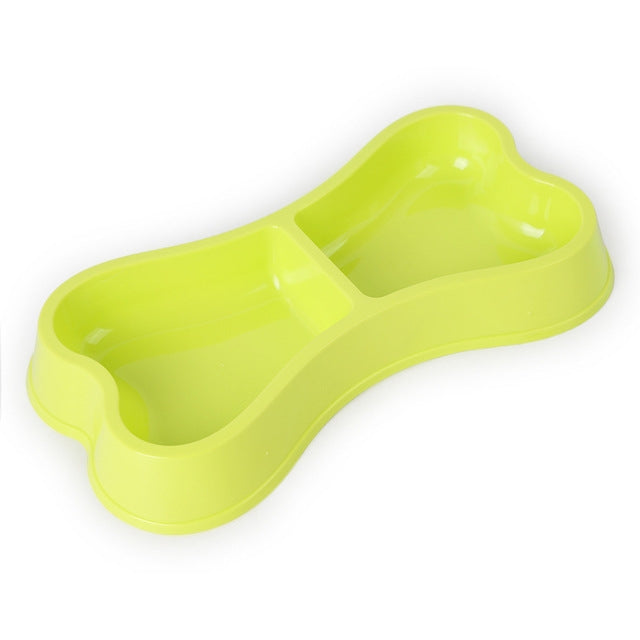 Cuencos de plástico para perros, cuencos ecológicos de doble cabeza con forma de hueso, alimentador para perros de color caramelo
